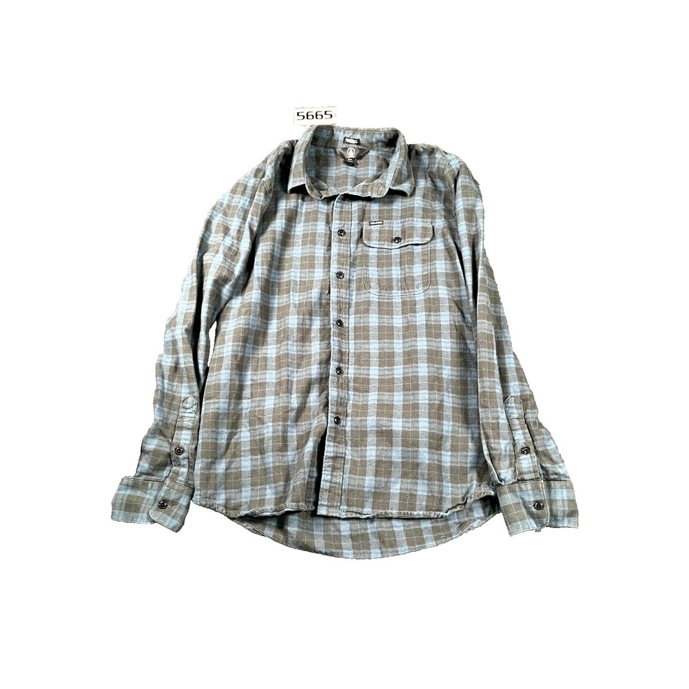Volcom Flannel Shirt Mens Small Blue Gray Plaid Modern Fit Cotton Button Up